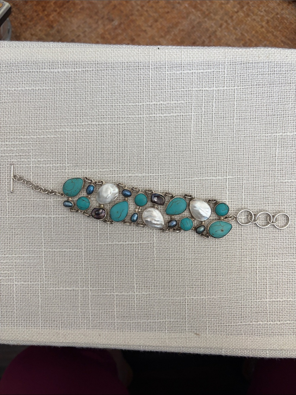Sterling Silver Turquoise and Mother-of-Pearl Multi-Stone Bracelet